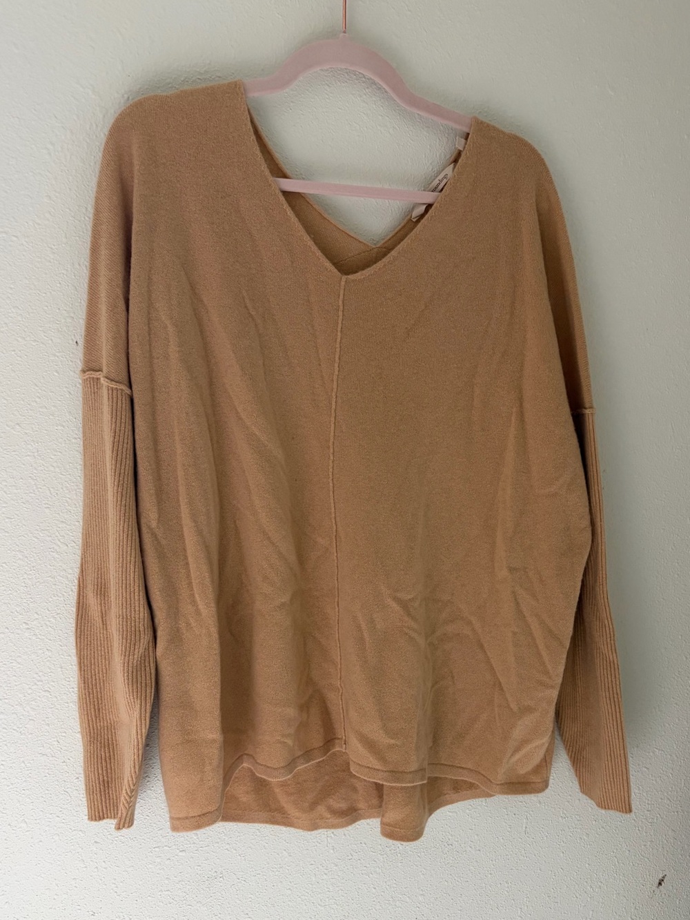 Soft Surroundings 100% Cashmere V-Neck Sweater in Camel